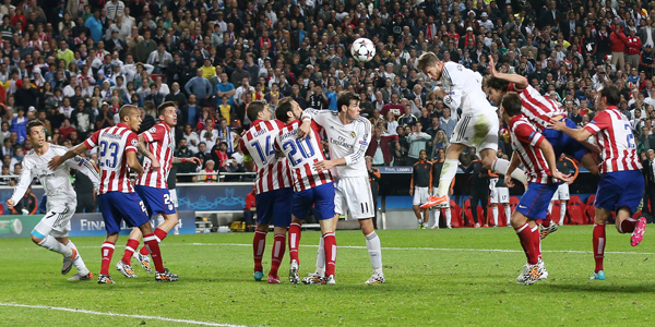 LISBON, PORTUGAL - MAY 24: Sergio Ramos of Real Madrid scores during the UEFA Champions League Final match between Real Madrid and Athletico Madrid at The Estadio da Luz on May 24, 2014 in Lisbon, Portugal. (Photo by Ian MacNicol/Getty Images)